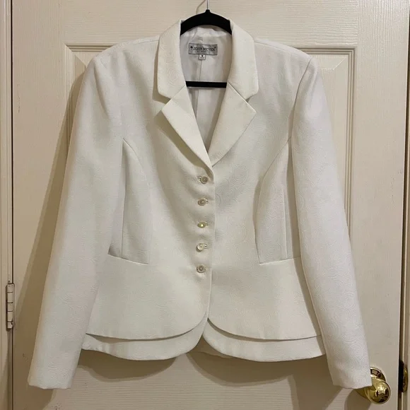 John Meyer Of Norwich Elegant White Self Patterned Blazer Jacket - Picture 1 of 8